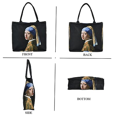 2-piece Set The Girl with a Pearl Earring Painted Tote Bag and Cellphone Bag