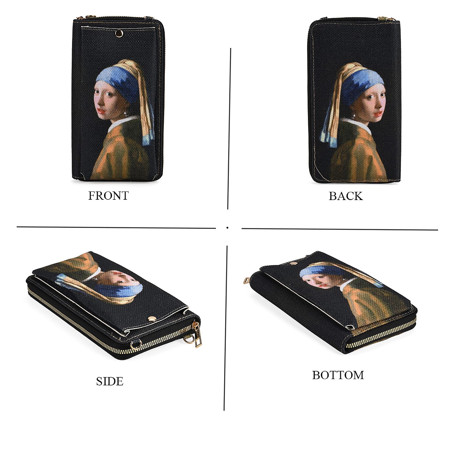 2-piece Set The Girl with a Pearl Earring Painted Tote Bag and Cellphone Bag