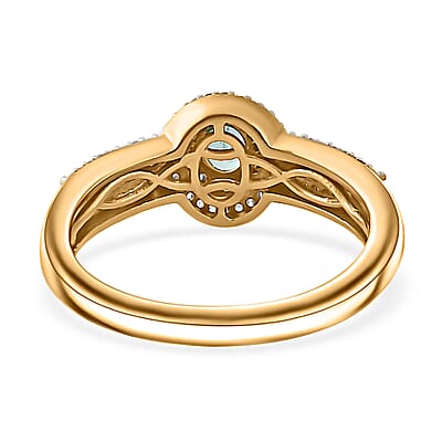 Boyaca Colombian Emerald and White Zircon 1.30 ctw Art and Deco Ring in 18K Vermeil Yellow Gold Over Sterling Silver (Size 10.0)