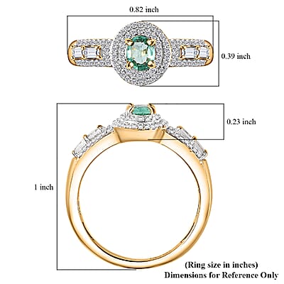 Boyaca Colombian Emerald and White Zircon 1.30 ctw Art and Deco Ring in 18K Vermeil Yellow Gold Over Sterling Silver (Size 10.0)