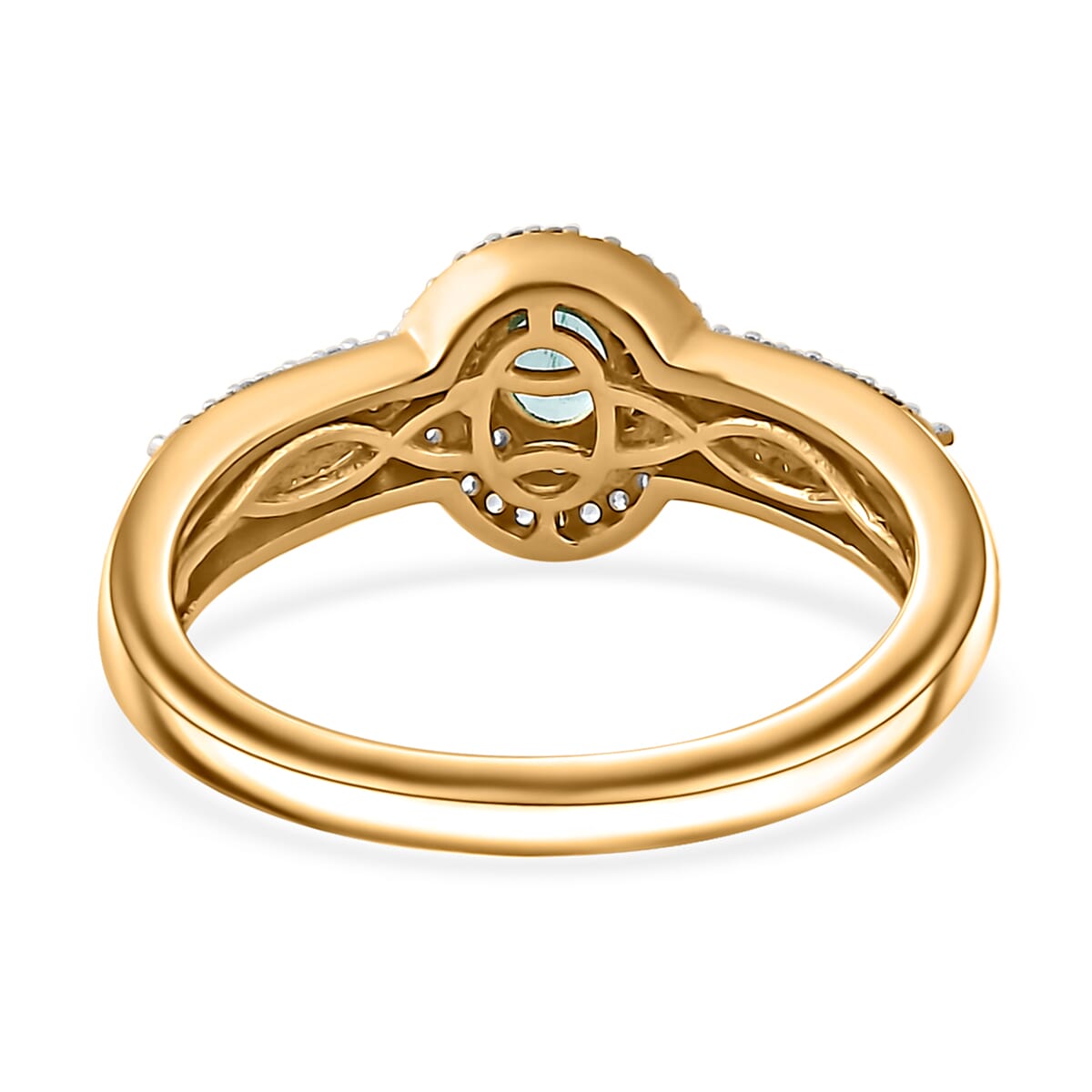 Boyaca Colombian Emerald and White Zircon 1.30 ctw Art and Deco Ring in 18K Vermeil Yellow Gold Over Sterling Silver (Size 6.0) image number 4