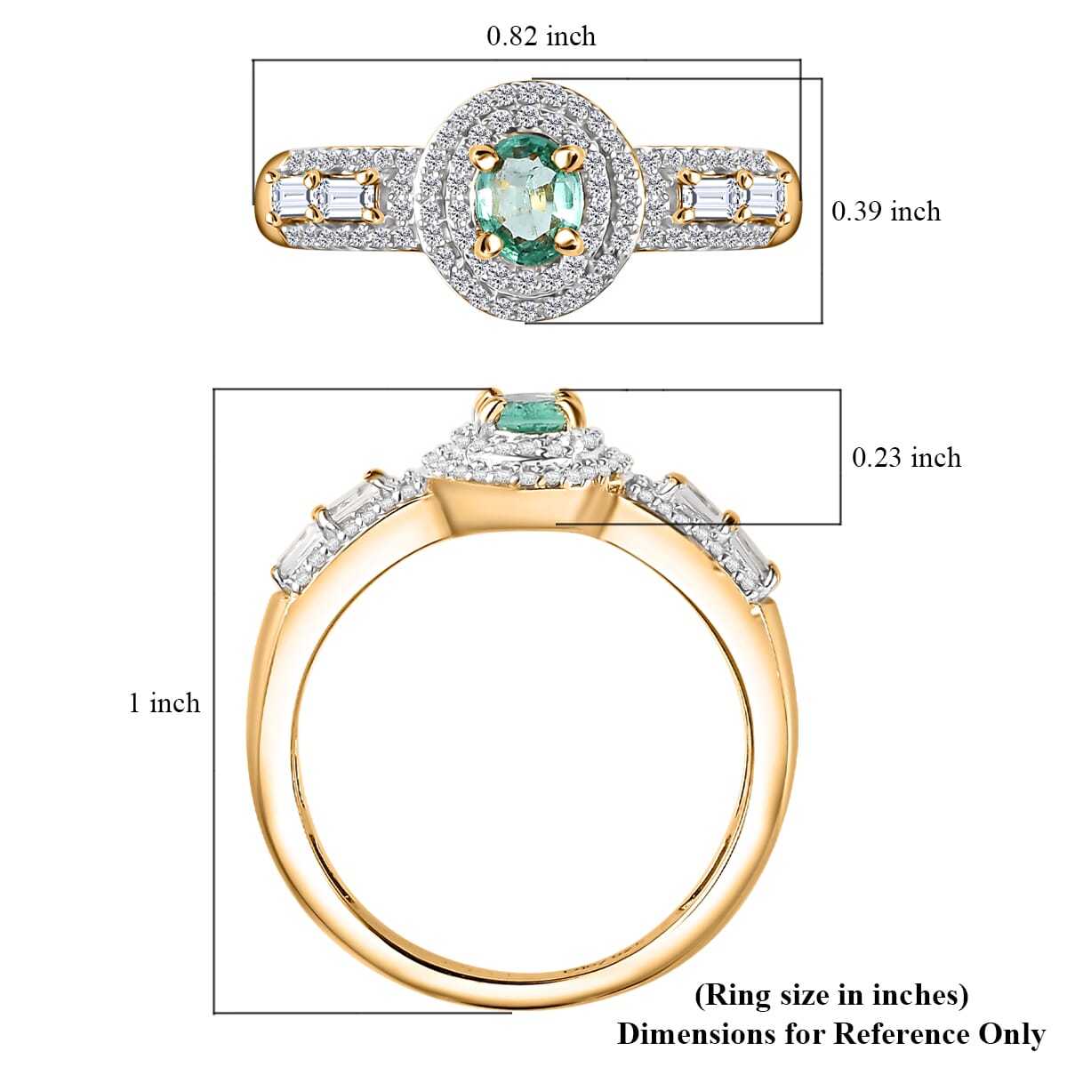 Boyaca Colombian Emerald and White Zircon 1.30 ctw Art and Deco Ring in 18K Vermeil Yellow Gold Over Sterling Silver (Size 6.0) image number 5