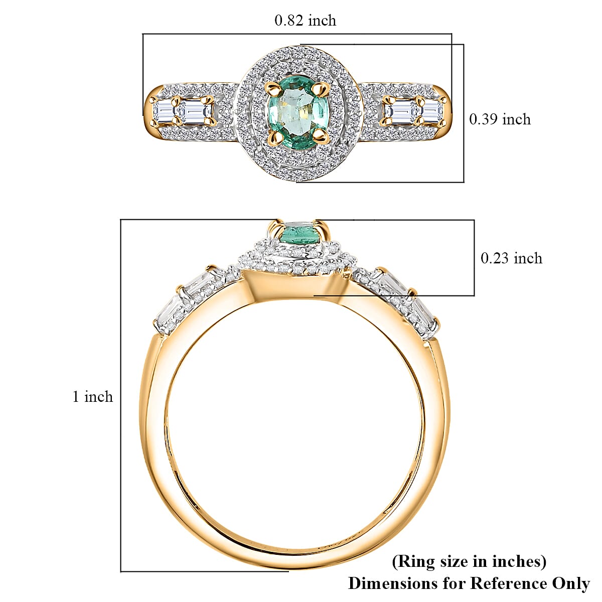 Boyaca Colombian Emerald and White Zircon 1.30 ctw Art and Deco Ring in 18K Vermeil Yellow Gold Over Sterling Silver (Size 8.0) image number 5