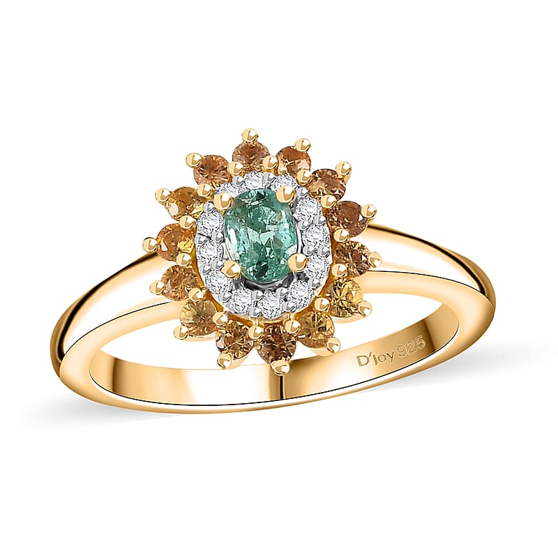 Boyaca Colombian Emerald and Multi Gemstone 0.65 ctw Heirloom Ring in 18K Vermeil Yellow Gold Over Sterling Silver (Size 10.0)