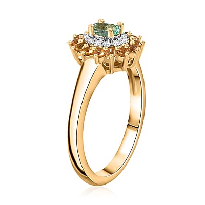 Boyaca Colombian Emerald and Multi Gemstone 0.65 ctw Heirloom Ring in 18K Vermeil Yellow Gold Over Sterling Silver (Size 10.0)