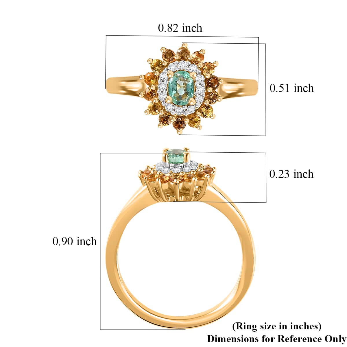 Epic Deal Boyaca Colombian Emerald, Multi Gemstone Floral Ring in 18K Vermeil YG Over Sterling Silver (Size 10.0) 0.65 ctw image number 5