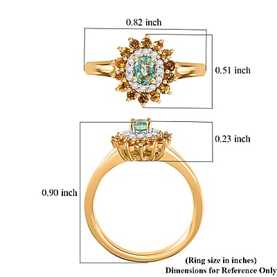 Boyaca Colombian Emerald and Multi Gemstone 0.65 ctw Heirloom Ring in 18K Vermeil Yellow Gold Over Sterling Silver (Size 10.0)
