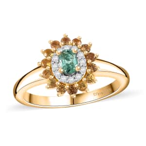 Boyaca Colombian Emerald and Multi Gemstone 0.65 ctw Heirloom Ring in 18K Vermeil Yellow Gold Over Sterling Silver (Size 7.0)