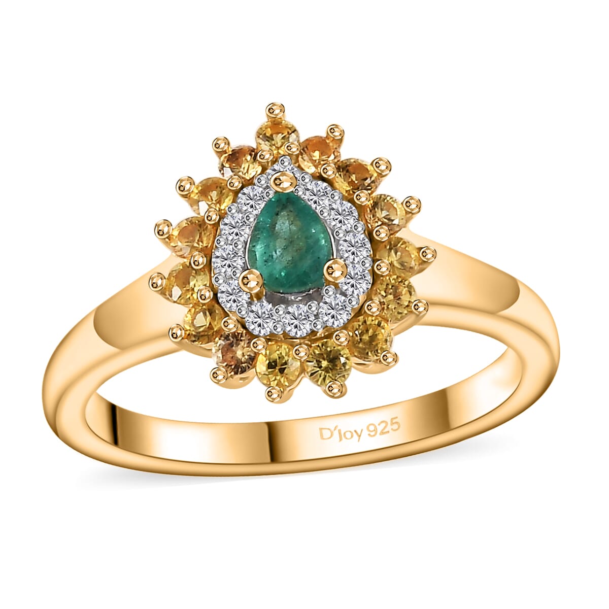 Boyaca Colombian Emerald and Multi Gemstone 0.65 ctw Heirloom Ring in 18K Vermeil Yellow Gold Over Sterling Silver (Size 8.0) image number 0