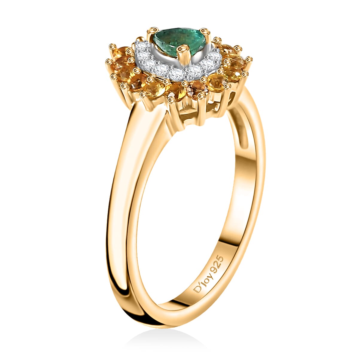 Boyaca Colombian Emerald and Multi Gemstone 0.65 ctw Heirloom Ring in 18K Vermeil Yellow Gold Over Sterling Silver (Size 8.0) image number 3