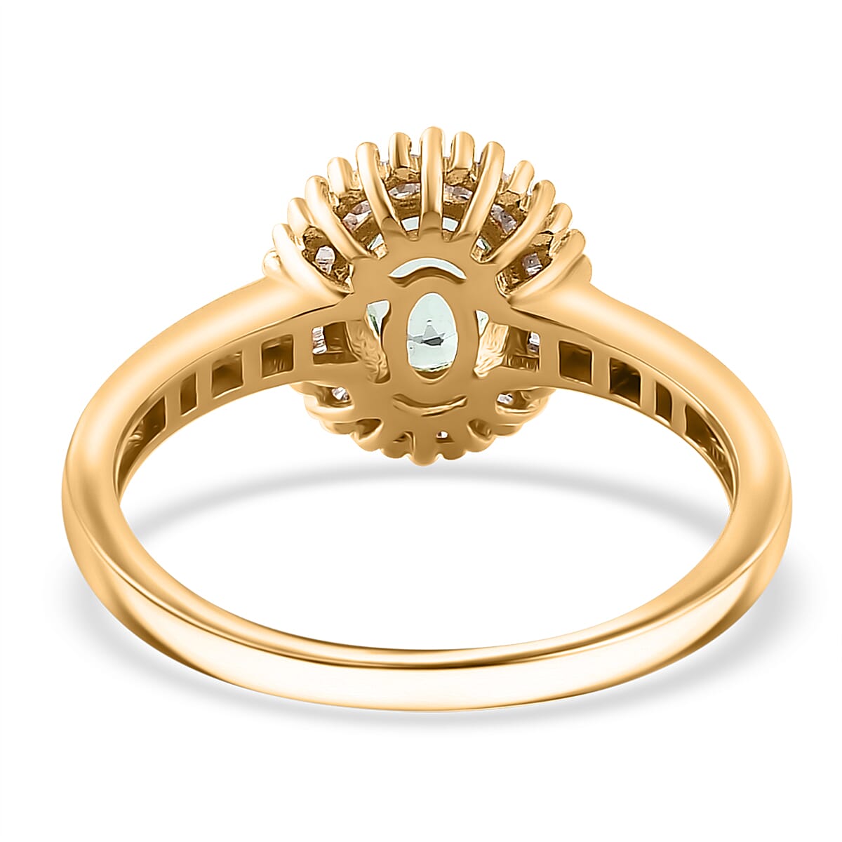 Boyaca Colombian Emerald and Diamond 0.90 ctw Sunburst Ring in 18K Vermeil Yellow Gold Over Sterling Silver (Size 9.0) image number 4