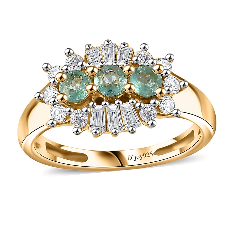 Boyaca Colombian Emerald and White Zircon 1.00 ctw Trifecta Brilliance Ring in 18K Vermeil Yellow Gold Over Sterling Silver (Size 10.0)