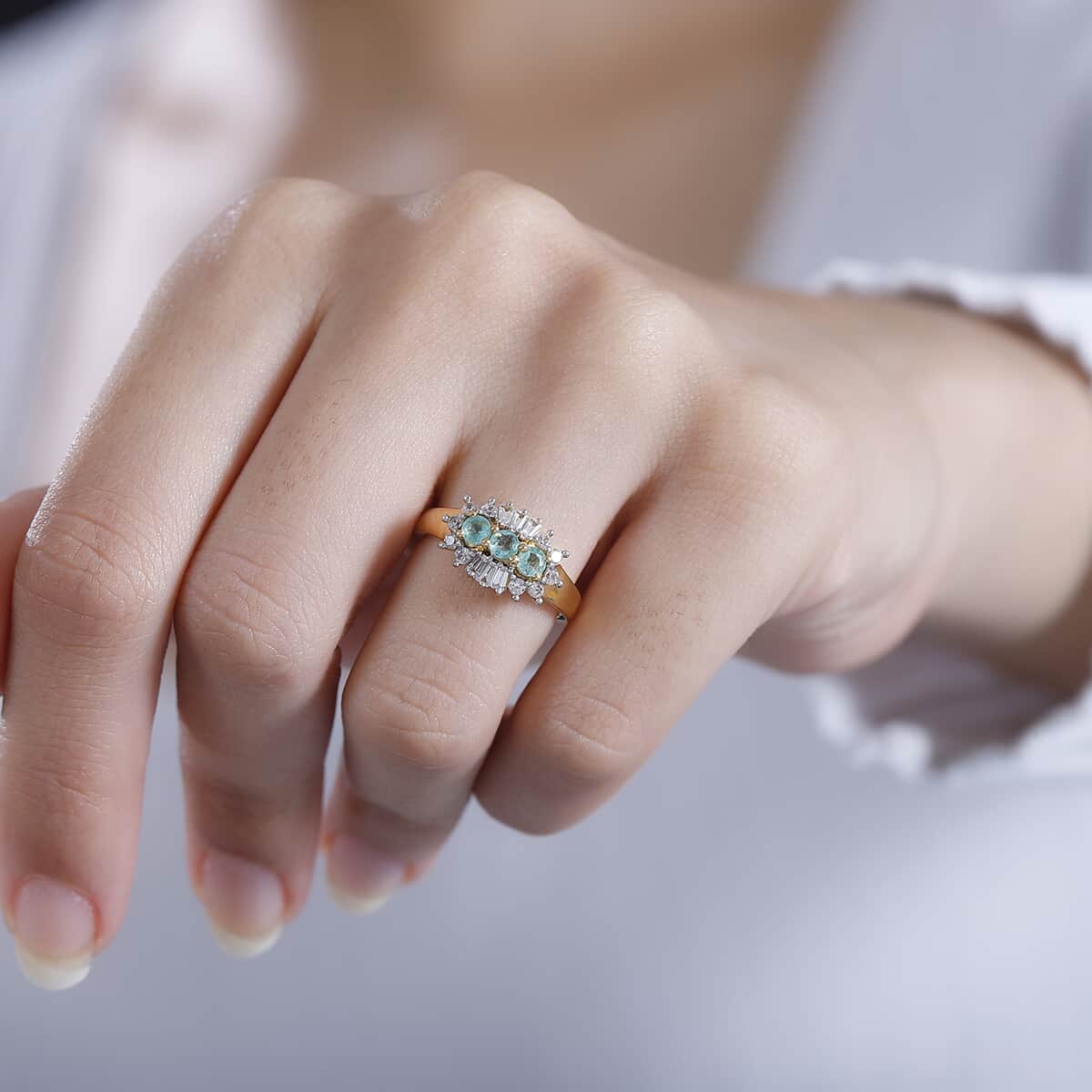 Boyaca Colombian Emerald, White Zircon Ring in 18K Vermeil YG Over Sterling Silver (Size 10.0) 1.00 ctw image number 2