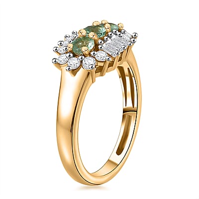 Boyaca Colombian Emerald and White Zircon 1.00 ctw Trifecta Brilliance Ring in 18K Vermeil Yellow Gold Over Sterling Silver (Size 10.0)