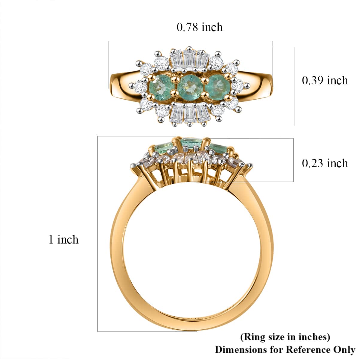 Boyaca Colombian Emerald and White Zircon 1.00 ctw Trifecta Brilliance Ring in 18K Vermeil Yellow Gold Over Sterling Silver (Size 5.0) image number 5