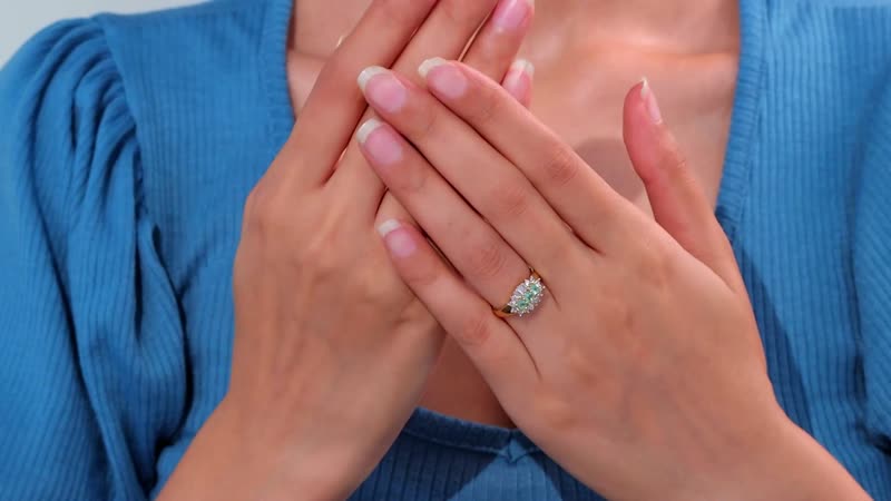 Boyaca Colombian Emerald, White Zircon Ring in 18K Vermeil YG Over Sterling Silver (Size 10.0) 1.00 ctw