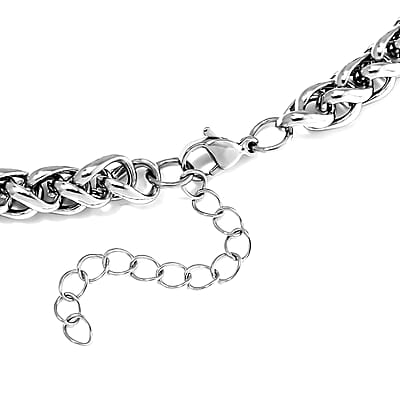 Multi Gemstone 80.00 ctw Beaded Seven Chakra Braided Necklace in Stainless Steel 20-22 Inches