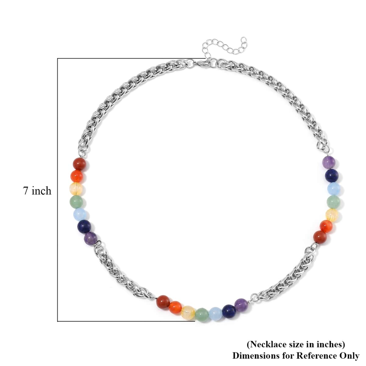 Multi Gemstone 80.00 ctw Beaded Seven Chakra Braided Necklace in Stainless Steel 20-22 Inches image number 4