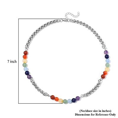Multi Gemstone 80.00 ctw Beaded Seven Chakra Braided Necklace in Stainless Steel 20-22 Inches