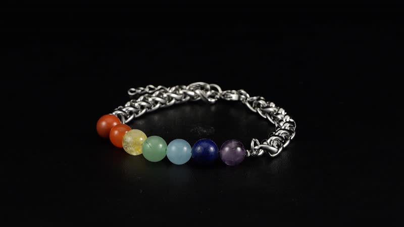Multi Gemstone 27.00 ctw Beaded Seven Chakra Braided Bracelet in Stainless Steel (7.5-9.5In)