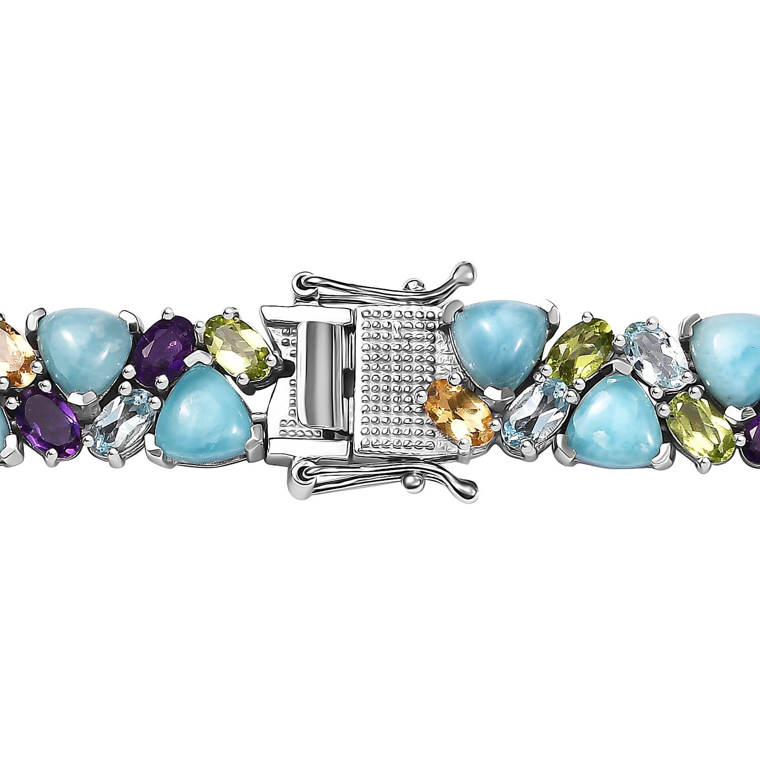 Larimar and Multi Gemstone 89.35 ctw Zig-Zag Necklace in Platinum Over Sterling Silver 18 Inches