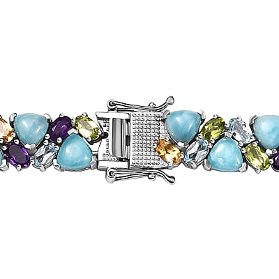 Larimar and Multi Gemstone 89.35 ctw Zig-Zag Necklace in Platinum Over Sterling Silver 18 Inches
