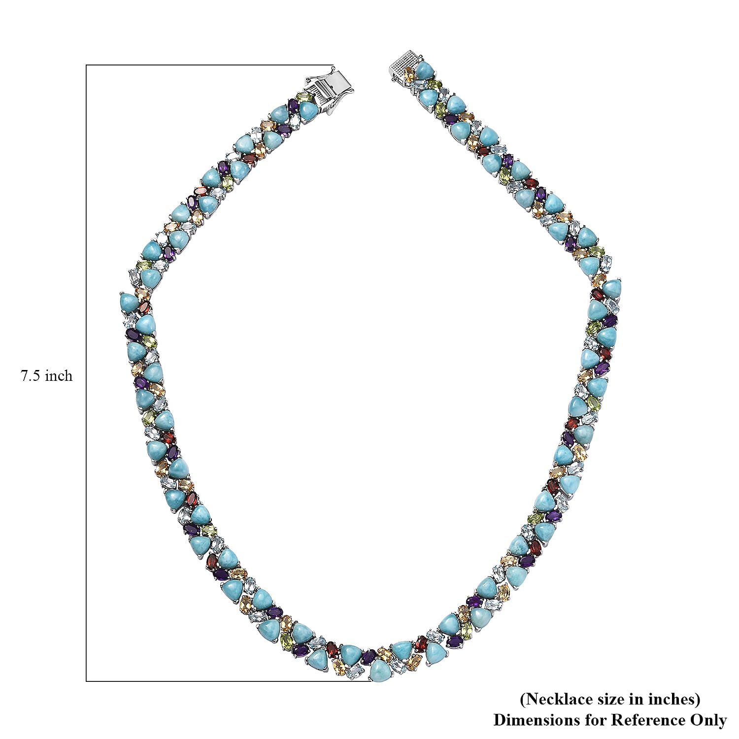 Larimar and Multi Gemstone 89.35 ctw Zig-Zag Necklace in Platinum Over Sterling Silver 18 Inches
