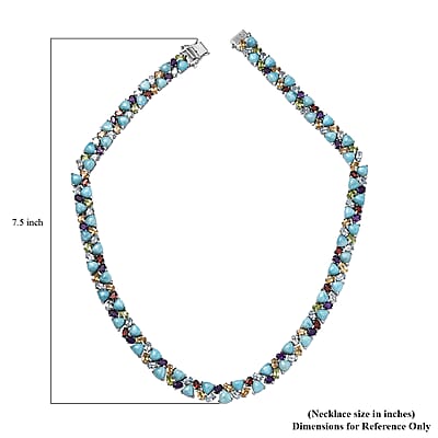 Larimar and Multi Gemstone 89.35 ctw Zig-Zag Necklace in Platinum Over Sterling Silver 18 Inches