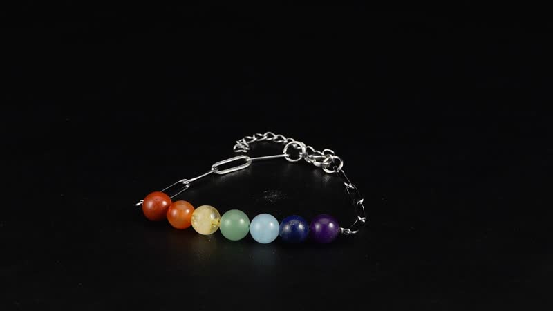 Multi Gemstone 27.00 ctw Beaded Seven Chakra Paper Clip Bracelet in Stainless Steel (7.5-9.5In)