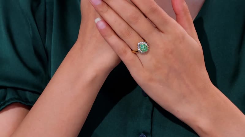 Premium Boyaca Colombian Emerald, White Zircon Green Lake Trek Ring in 18K Vermeil YG Over Sterling Silver (Size 6.0) 1.30 ctw