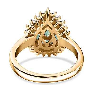 Premium Boyaca Colombian Emerald and White Zircon 1.30 ctw Green Lake Trek Ring in 18K Vermeil Yellow Gold Over Sterling Silver (Size 6.0)