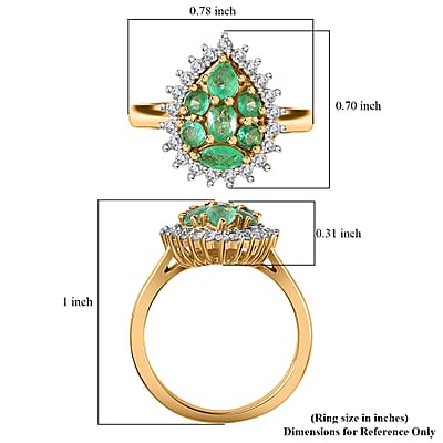 Premium Boyaca Colombian Emerald and White Zircon 1.30 ctw Green Lake Trek Ring in 18K Vermeil Yellow Gold Over Sterling Silver (Size 6.0)