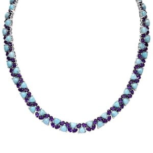 Larimar and African Amethyst 85.60 ctw Zig-Zag Necklace in Platinum Over Sterling Silver 18 Inches