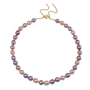 Multi Color Edison Pearl Necklace in 14K Yellow Gold Over Sterling Silver 18 Inches