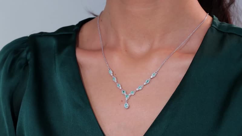 Boyaca Colombian Emerald and White Zircon 1.50 ctw Raindrop Necklace in Rhodium Over Sterling Silver 18 Inches