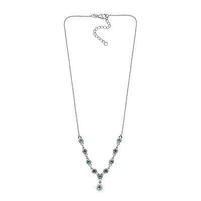 Boyaca Colombian Emerald and White Zircon 1.50 ctw Raindrop Necklace in Rhodium Over Sterling Silver 18 Inches