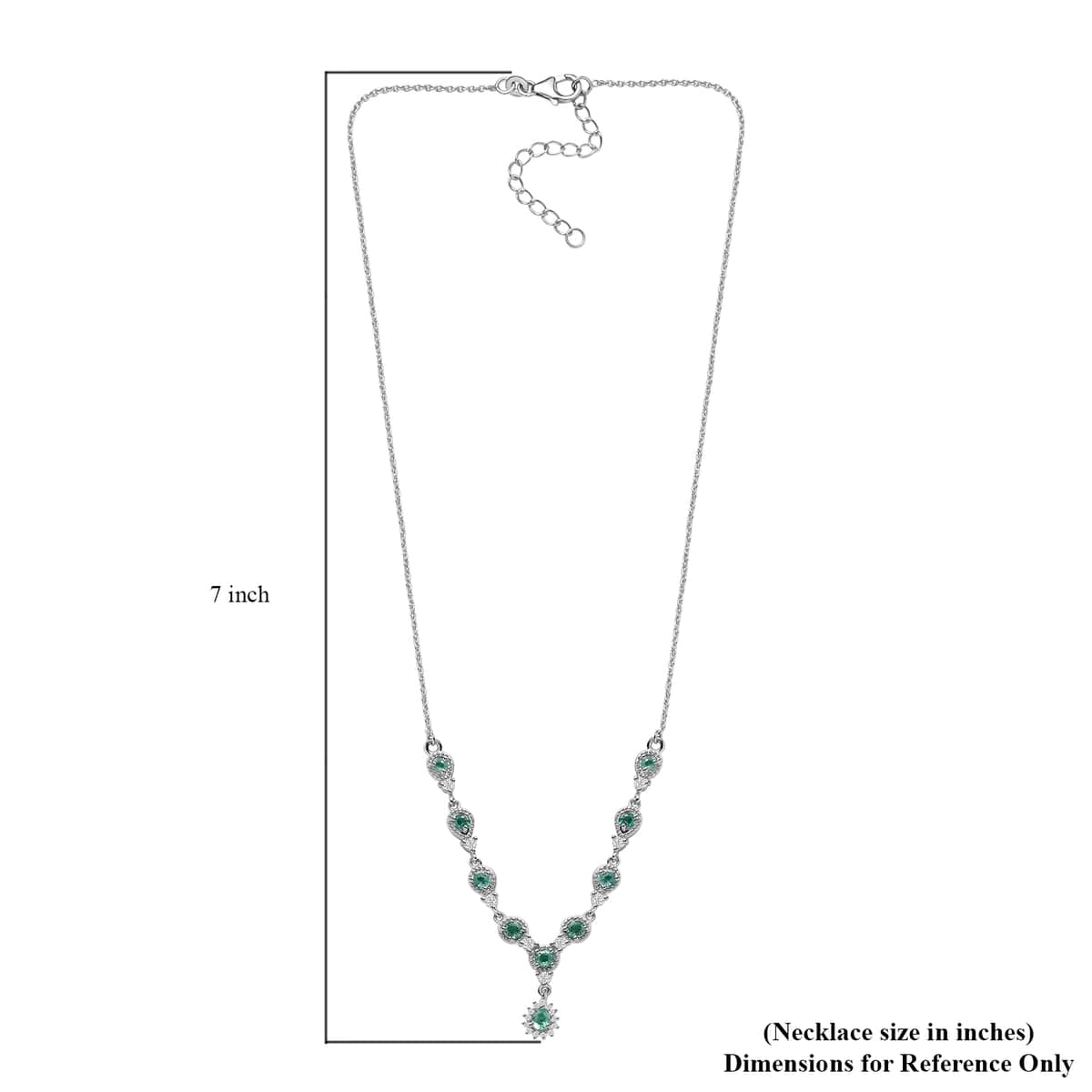 Boyaca Colombian Emerald and White Zircon 1.50 ctw Rain Drop Necklace in Rhodium Over Sterling Silver 18 Inches image number 5