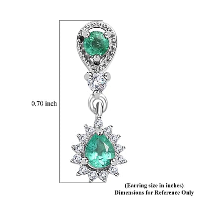 D'Joy Boyaca Colombian Emerald and White Zircon 0.90 ctw Raindrop Earrings in Rhodium Over Sterling Silver