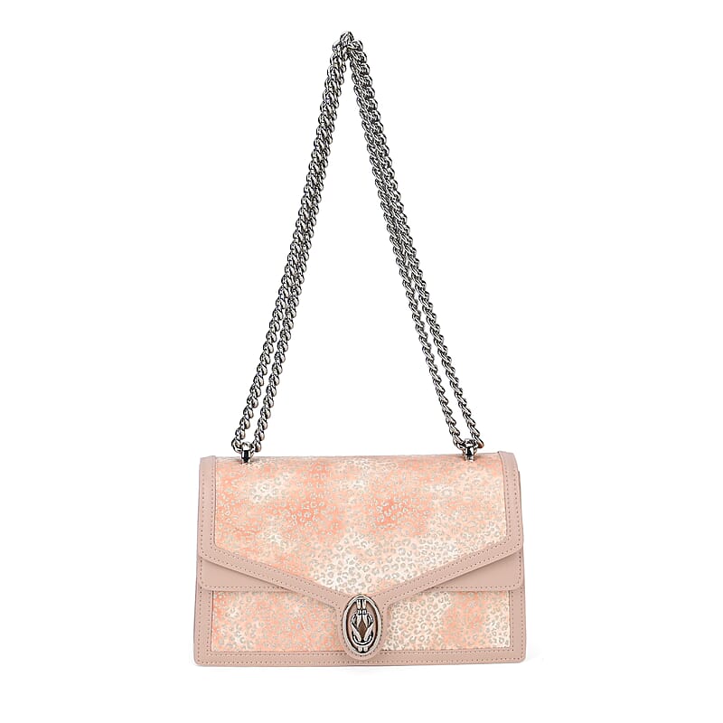 Grand Pelle Pink Leopard Genuine Leather Crossbody Bag with Shoulder Chain Strap