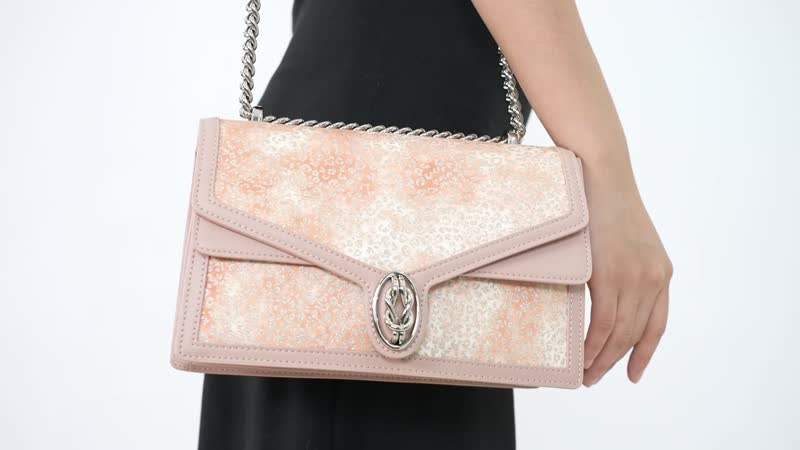 Italy Retro Noble Collection Pink Leopard Genuine Leather Crossbody Bag (9.8"x5.9"x3") with Shoulder Chain Strap
