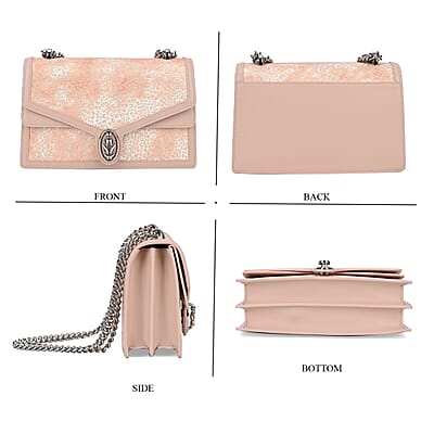 Grand Pelle Pink Leopard Genuine Leather Crossbody Bag with Shoulder Chain Strap