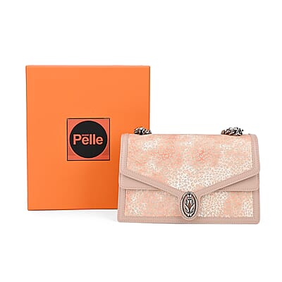 Grand Pelle Pink Leopard Genuine Leather Crossbody Bag with Shoulder Chain Strap