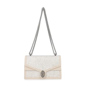 Grand Pelle White Leopard Genuine Leather Crossbody Bag with Shoulder Chain Strap