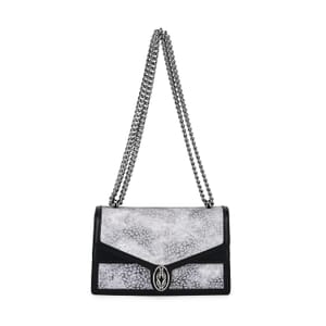 Grand Pelle Black with White Leopard Genuine Leather Crossbody Bag with Shoulder Chain Strap