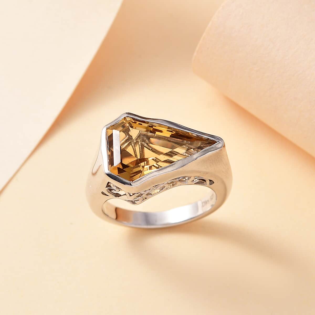 Brazilian Citrine Ring in Rhodium Over Sterling Silver (Size 10.0) 5.50 ctw image number 1