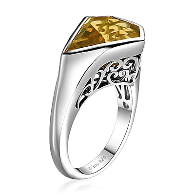 Brazilian Citrine 5.50 ctw Ring in Rhodium Over Sterling Silver (Size 10.0) 