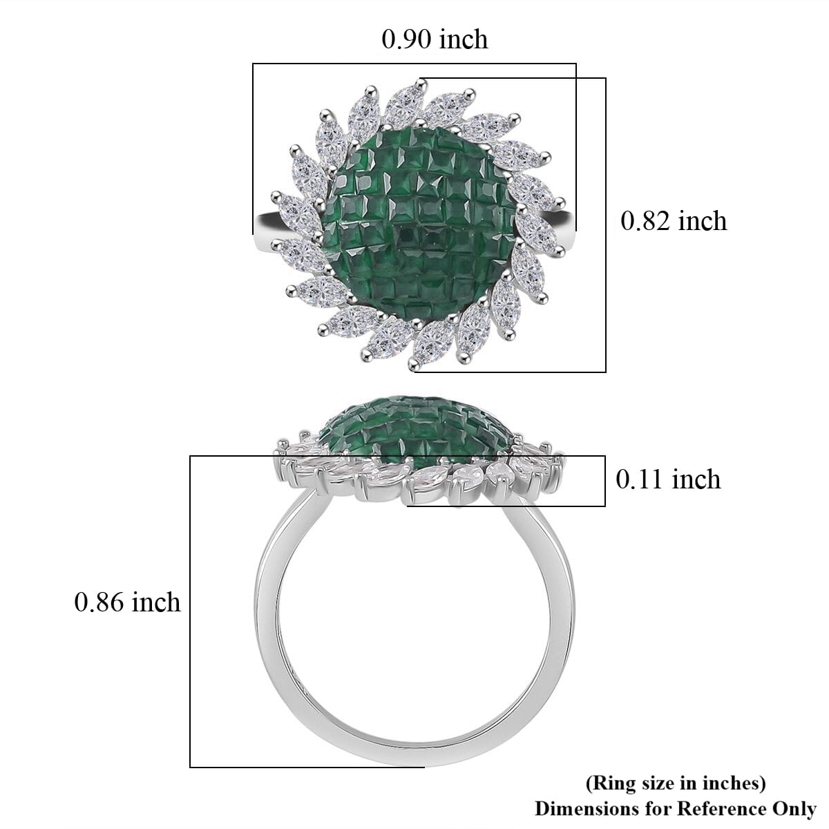 Simulated White and Green Diamond Scarlet Sunburst Ring in Rhodium Over Sterling Silver (Size 9.0) image number 5