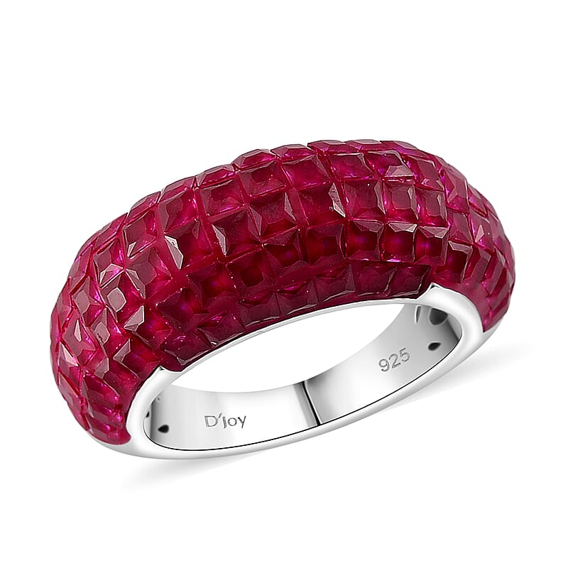 Simulated Ruby Color Diamond 5.10 ctw Ring in Rhodium Over Sterling Silver (Size 10.0)