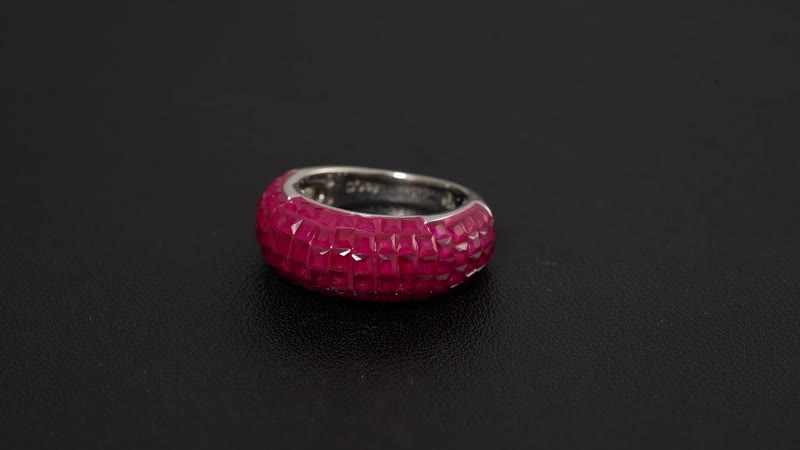 Simulated Ruby Color Diamond 5.10 ctw Ring in Rhodium Over Sterling Silver (Size 10.0)