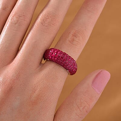 Simulated Ruby Color Diamond 5.10 ctw Ring in Rhodium Over Sterling Silver (Size 10.0)